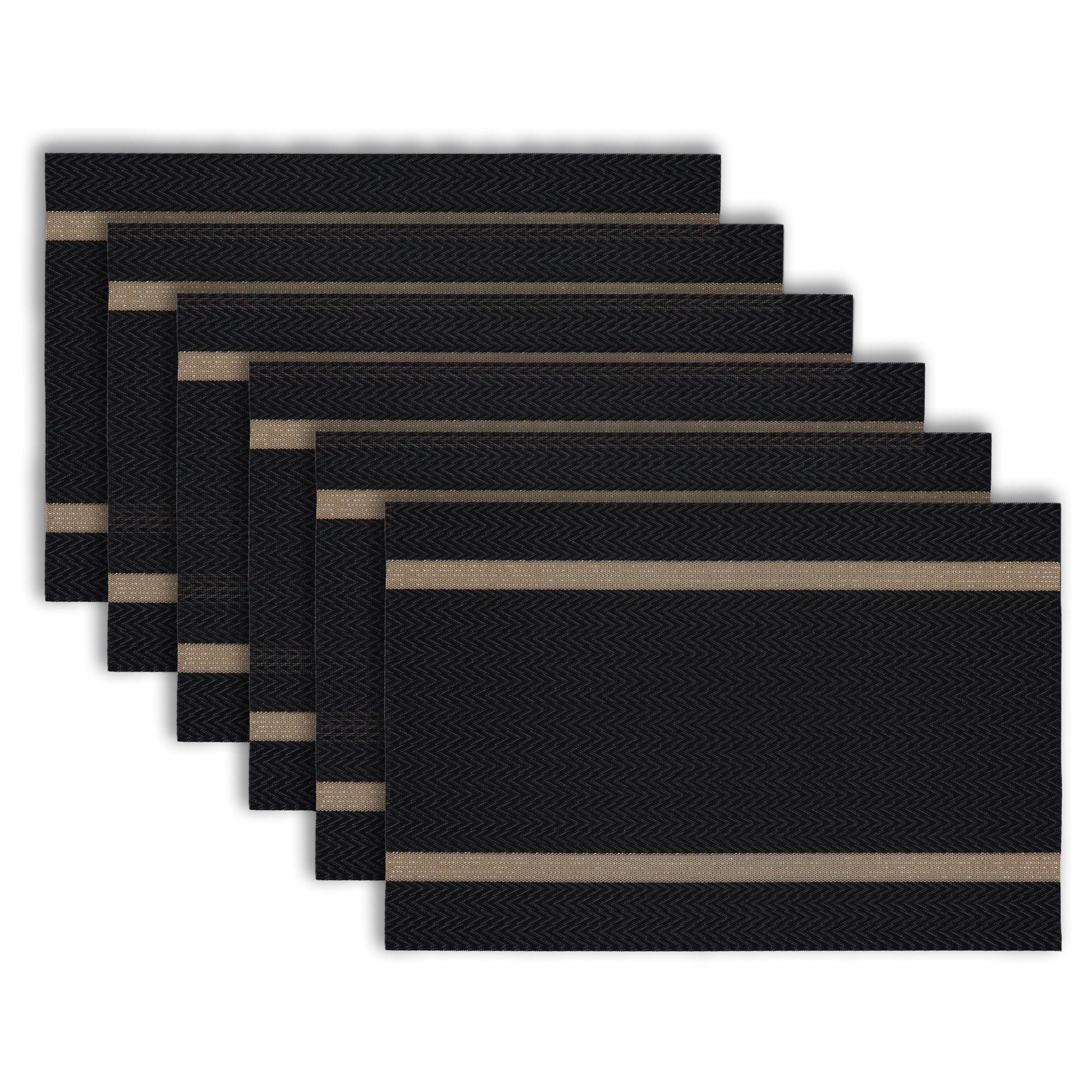Dainty Home Annandale Woven Vinyl Reversible Rectangular Placemat Set Of 6 - Black