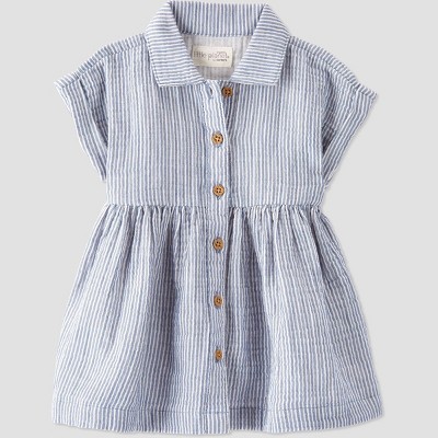 Image of Little Planet by Carter’s Organic Baby Girls' Gauze Striped Dress - Blue 3M