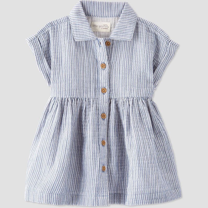 Little Planet by Carter's Organic Baby Girls' Gauze Striped Dress - Blue, 1 of 6