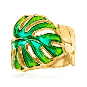 Ross-Simons Italian Green Enamel Monstera Leaf Ring in 14kt Yellow Gold Size 5 - 1 of 4