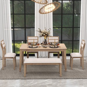 Traditional Style Dining Sets 6 Piece, Dining Table Set For 6, Dining Set Solid Wood With Upholstered Chairs And Bench-Cuddlewood - 1 of 4
