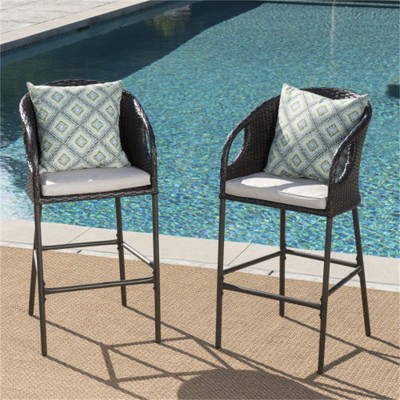 SKRAN Outdoor Wicker Barstools,Barstool Set with Water Resistant Cushions, Set of 2 for Patio, Graden, Outdoor(Multi Brown)