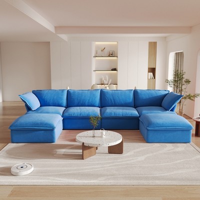 162.98" Cloud Modular Sectional Sofa, U Shaped Couch, Minimalist Wide Deep Seat Couches with Chaise Ottoman,Cushion Covers Removable
