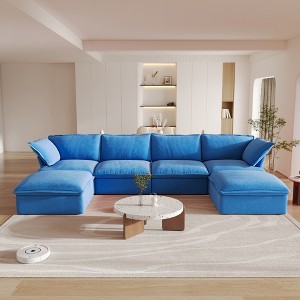 162.98" Cloud Modular Sectional Sofa, U Shaped Couch, Minimalist Wide Deep Seat Couches with Chaise Ottoman,Cushion Covers Removable - 1 of 4
