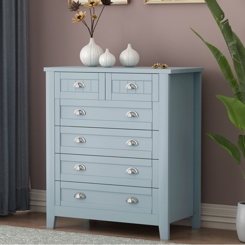 Modern 4/6 Drawer Dresser with Wooden Legs and Vintage Shell Handles - ModernLuxe, 1 of 12