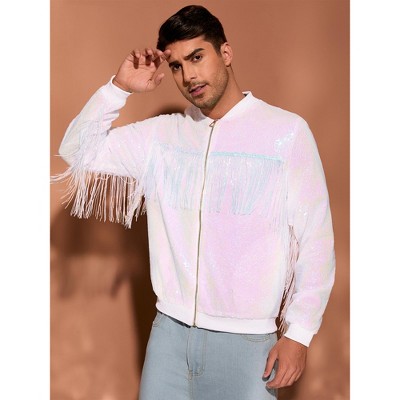 Мужские куртки INSPIRE CHIC Men's Zipper Disco Shiny Sparkly Sequins Varsity Jacket Holographic X Large — фото 2