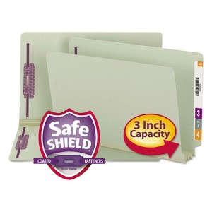 Smead End Tab Pressboard Classification Folders, Two SafeSHIELD Coated Fasteners, 3" Expansion, Legal Size, Gray-Green, 25/Box - 1 of 4
