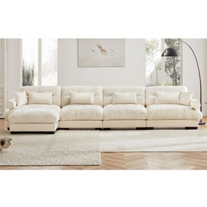 5 Pieces Sofa With Ottoman, 4 Seater Sectional Sofas Large With Waist Pillow And Throw Pillows, Large L Shape Sofa For Living Room-Cuddlewood - 1 of 4