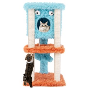 Tangkula Monster-Themed Cat Tree w/ Private Condo Soft Long Plush Sisal Scratching Posts - 1 of 4