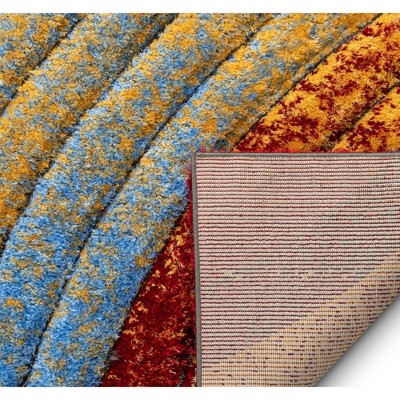 San Francisco Red and Blue Geometric Shag Runner Rug