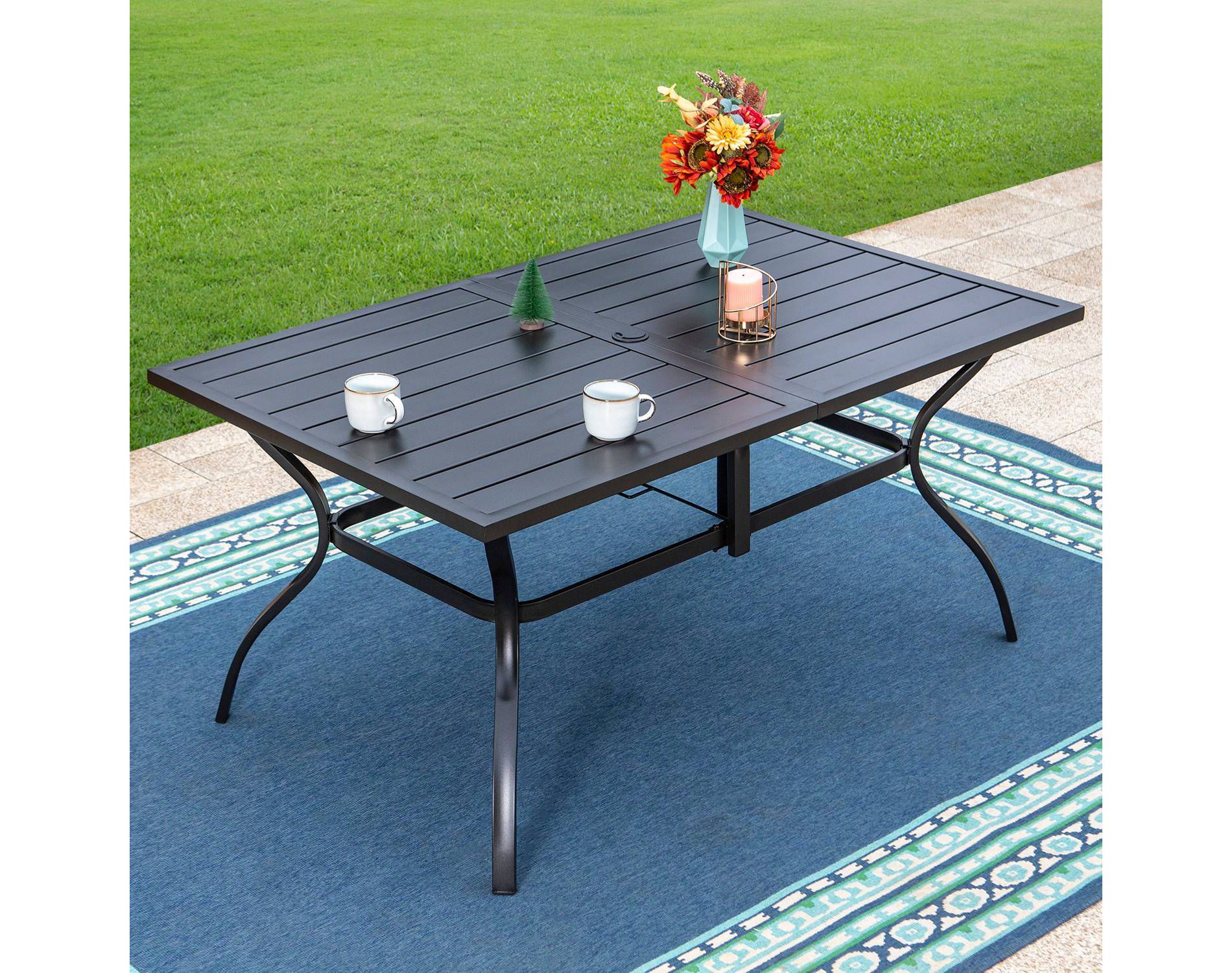 Outdoor Rectangle Steel Dining Table - Black - Captiva Designs: 6-Seater, E-Coating, Weather-Resistant