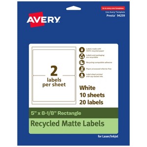 Avery Recycled Matte White Labels,  5" x 8-1/8" Rectangle - 1 of 4