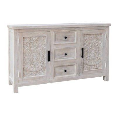 Flora 2 Door 3 Drawer Credenza White Wash - Treasure Trove Accents
