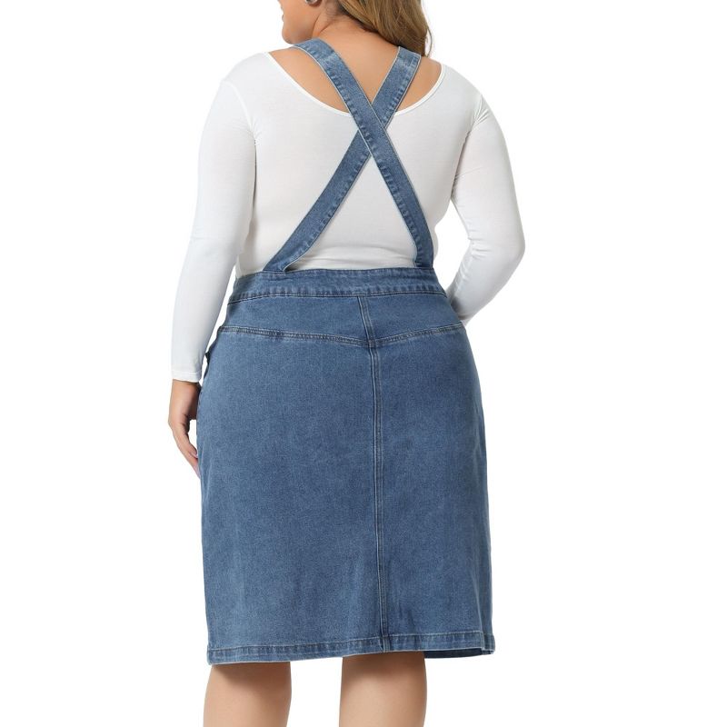 Agnes Orinda Women's Plus Size Jeans Button Front Adjustable Strap  Denim Overall Dress, 4 of 6