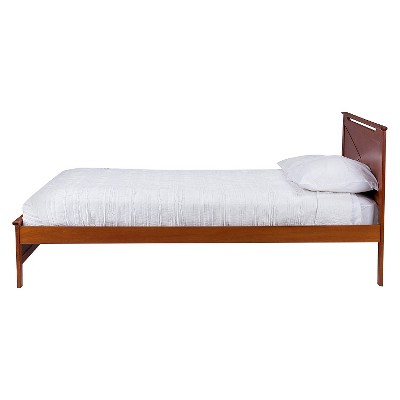 Antique Oak Twin Wood Platform Bed with X-Pattern Headboard