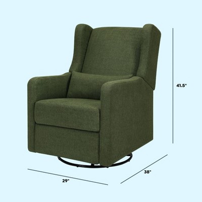 Forest Green Linen Swivel Recliner with Wood Base