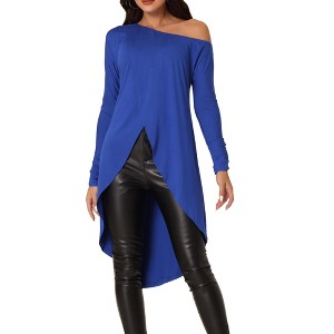 Seta T Women's One Shoulder Long Sleeve High Low Asymmetrical Hem Tunic Blouse - 1 of 4