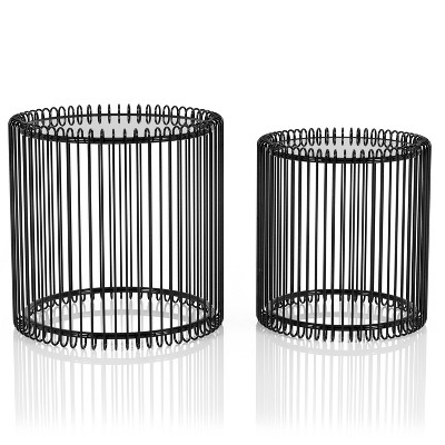 Ederney Round Nesting Table with Mirror Top Black - miBasics