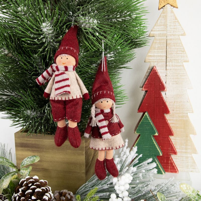 Northlight Set of 2 Boy and Girl Hanging Doll Christmas Ornaments 8", 2 of 6