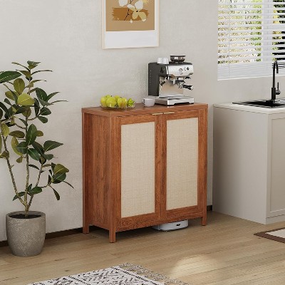 Coucheta 34.3" Sideboard Buffet Cabinet with Storage, Rattan & Metal Accent Console Table with Adjustable Shelves for Hallway, Living Room, 2 Pack