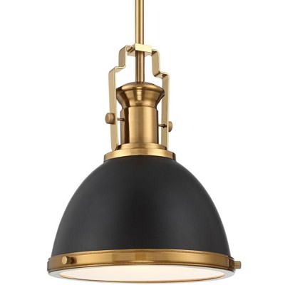 Black and Antique Brass Mini Pendant Light with Metal Shade