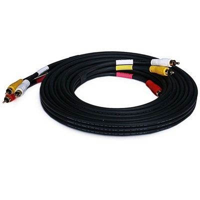 Monoprice Video Cable - 15 Feet - Black | Triple RCA Stereo Video Dubbing Composite Cable, Gold plated RCA connectors