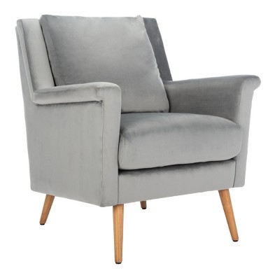 Stone Velvet and Natural Oak Mid-Century Modern Accent Chair