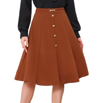 INSPIRE CHIC Women's A-Line Vintage High Waist Pleated Button Decor Midi Skirt