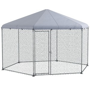 PawHut Chicken Run, Large Chicken Coop for Chickens, Ducks, Rabbits with Cover for Outdoor, Backyard, Silver - 1 of 4