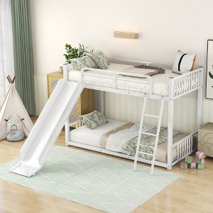 NicBex Twin Over Twin Bunk Bed with Slide and Ladder,Loft Bed with Safety Guardrail for Bedroom,White/Black - 1 of 4