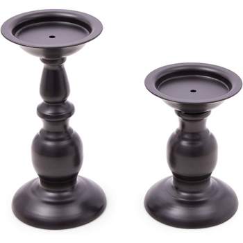 Farmlyn Creek 2-Pack Black Metal Pillar Candle Holders Set for Coffee Table Home Decor, 2 Sizes