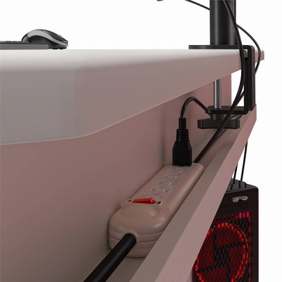 White and Silver L-Shaped Gaming Desk with CPU Stand