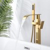 WOWOW Brass Waterfall Single-Handle Floor Mount Freestanding Bathtub Faucet with Hand Shower - 4 of 4