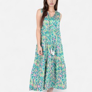 Anna-Kaci Women's Sleeveless Tiered Maxi Dress with Vibrant Abstract Print and Tassel Tie Detail - 1 of 4