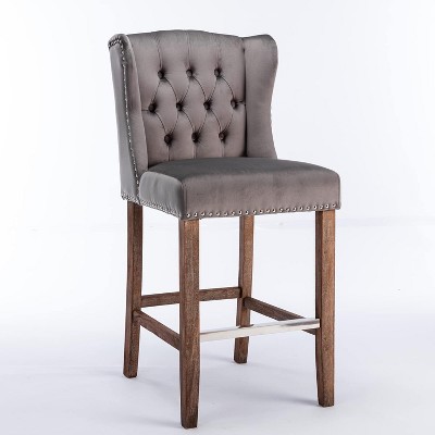 Garvee Wood Legs Nailhead-Trim Tufted Armless High Back Dining Chairs Velvet Upholstered Bar Stools for Restaurant Living Room Kitchen, Set of 2 Pcs