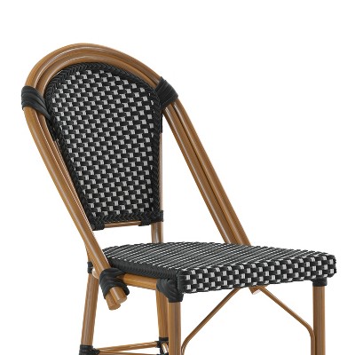 Emma + Oliver 26" Black & White PE Rattan Bistro Counter Stools with Bamboo Metal Frame