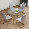 5-Piece Dining Set with Glass Circle Table and 4 PU Armless Chairs - 4 of 4