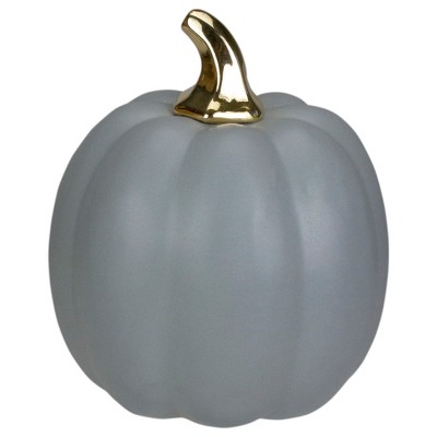 Northlight 7" Gray and Gold Fall Harvest Ceramic Pumpkin Decoration