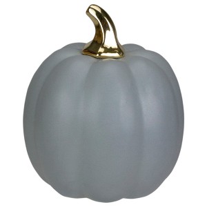 Northlight 7" Gray and Gold Fall Harvest Ceramic Pumpkin Decoration - 1 of 4