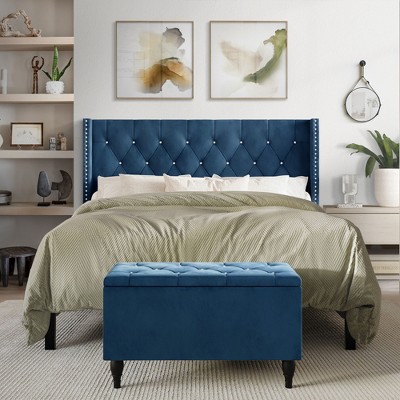 ChaletPosh Velvet Upholstered Bed with Storage Bench