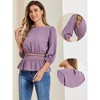 INSPIRE CHIC Women's 3/4 Sleeve Round Neck Smocked Waist Peplum Blouse - 2 of 4