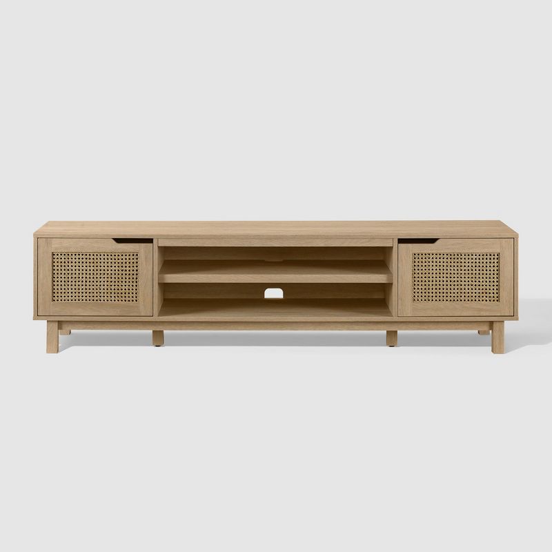 Modern Boho Storage TV Stand for TVs up to 80" with Rattan Doors - Saracina Home, 1 of 14