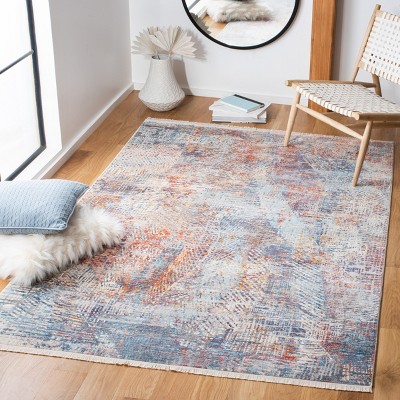 Handmade Blue and Rust Synthetic 4' x 6' Area Rug