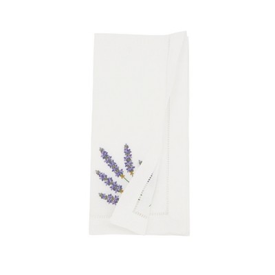 White Cotton Embroidered Lavender Napkins Set of 6