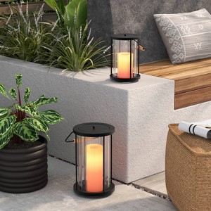 Black Metal and Glass Battery LED Outdoor Lantern Clear/Black - Threshold™ - 1 of 4