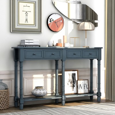 Console Table With Two Storage Drawers And Bottom Shelf Antique Navy ...