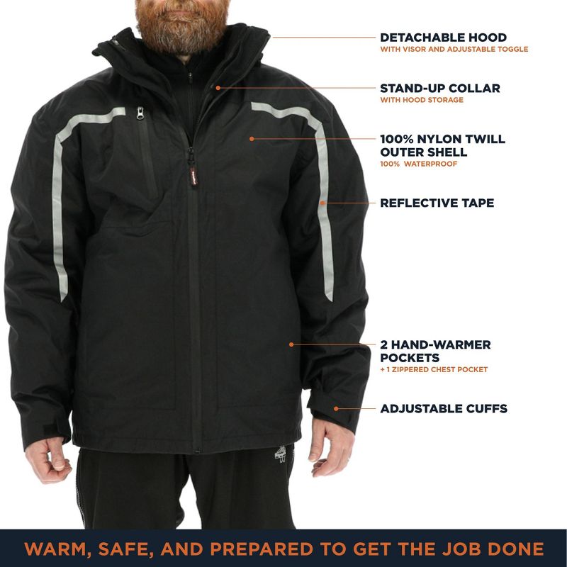 RefrigiWear Men's 3-in-1 Waterproof Insulated Rain Jacket System Raincoat with Detachable Hood, 5 of 10