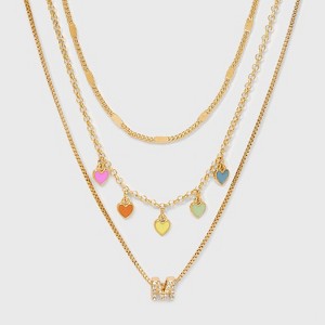 Girls' Multi Hearts Initial Necklace Set - art class™ - 1 of 3