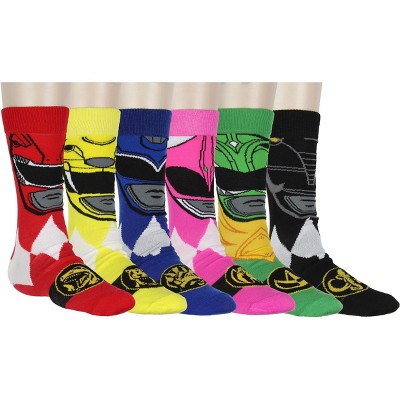 Power Rangers Men's Ranger Big Face Color-Inspired 6Pk Crew Socks Shoe Size 6-12
