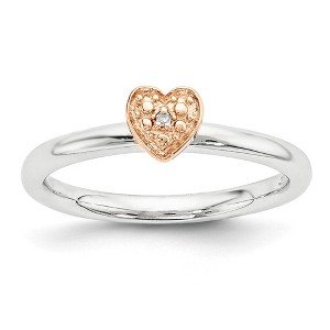 Black Bow Jewelry Sterling Silver Stackable 1/2pt H-I Diamond 5mm Rose Tone Heart Ring - 1 of 3